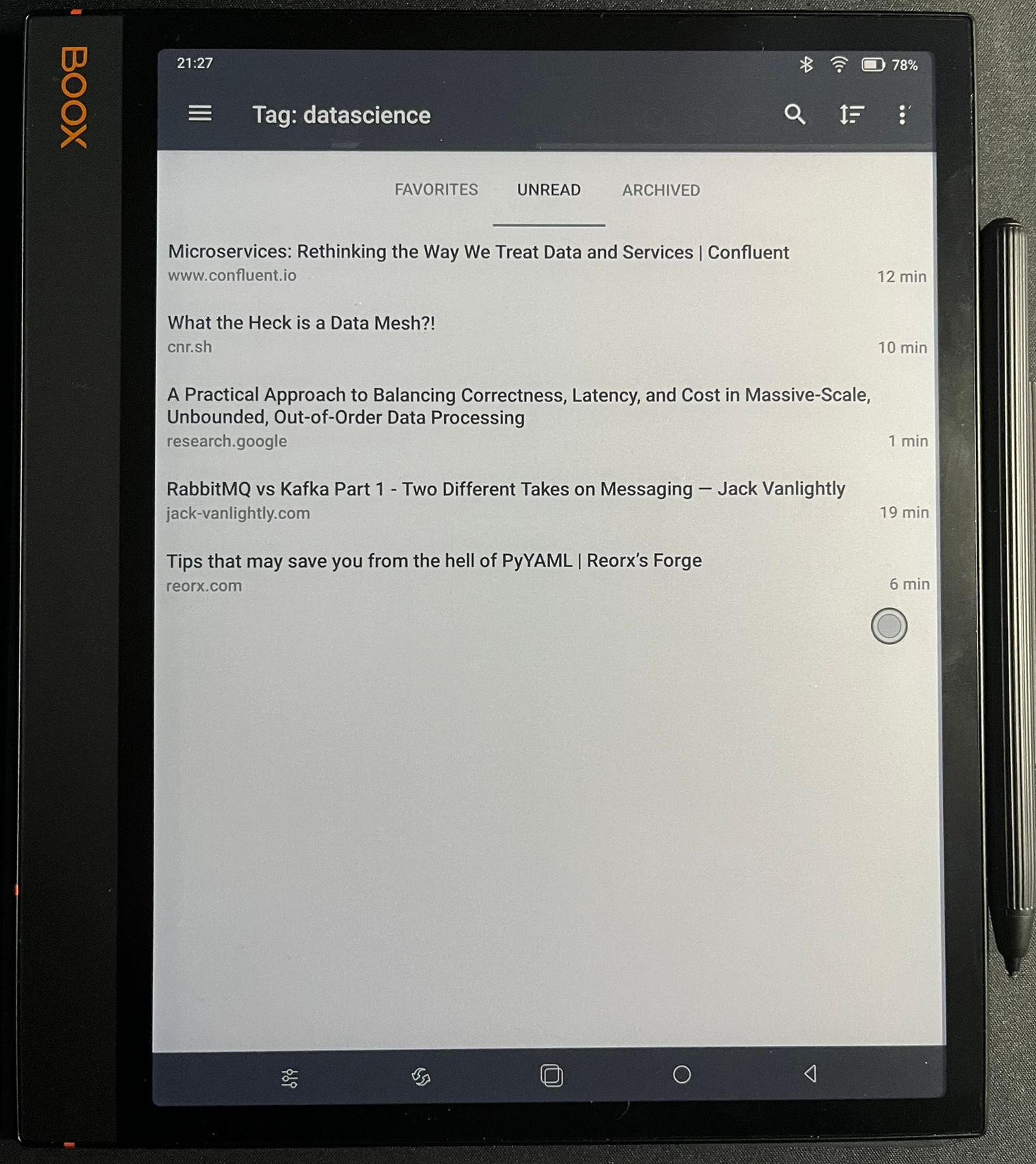 wallabag app auf dem BOOX Note Air 3 C
